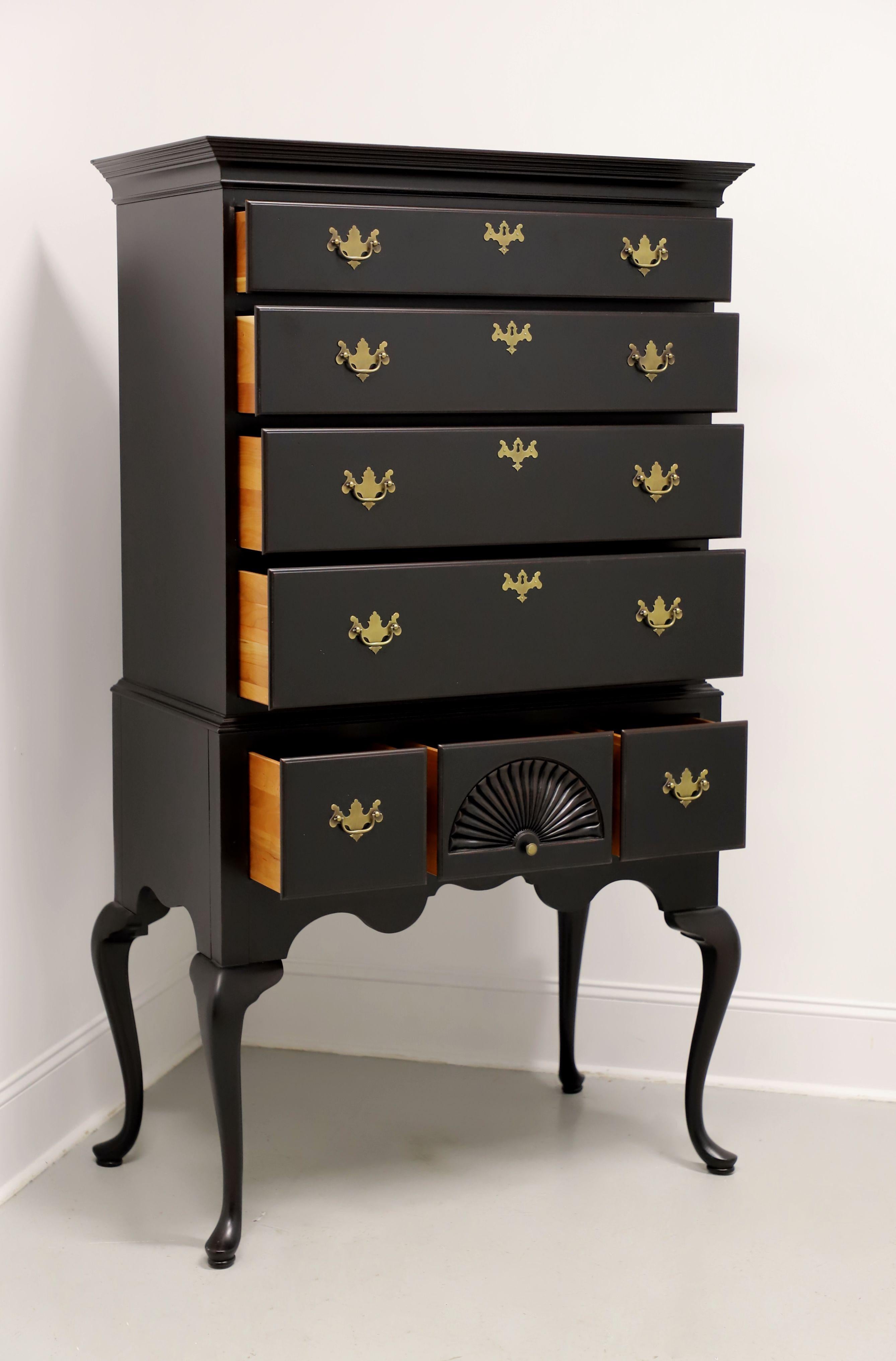 Brass Late 20th Century Black Painted Queen Anne Highboy Chest