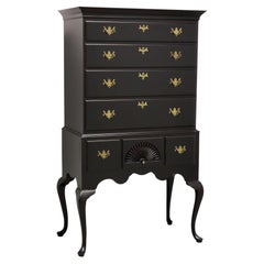 Late 20th Century Black Painted Queen Anne Highboy Chest