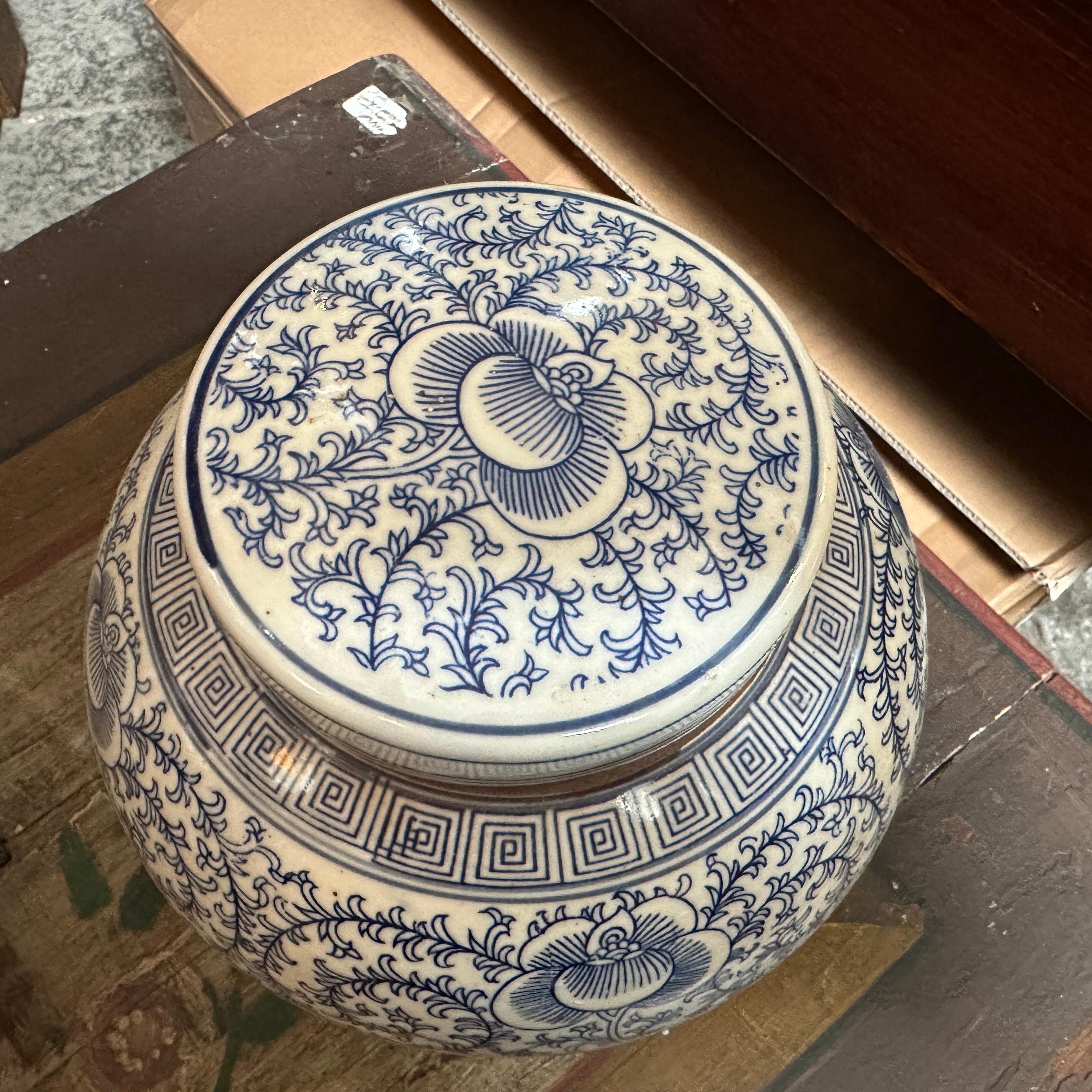 Hand-Crafted Late 20th Century Blue and White Ceramic Chinese Ginger Jar