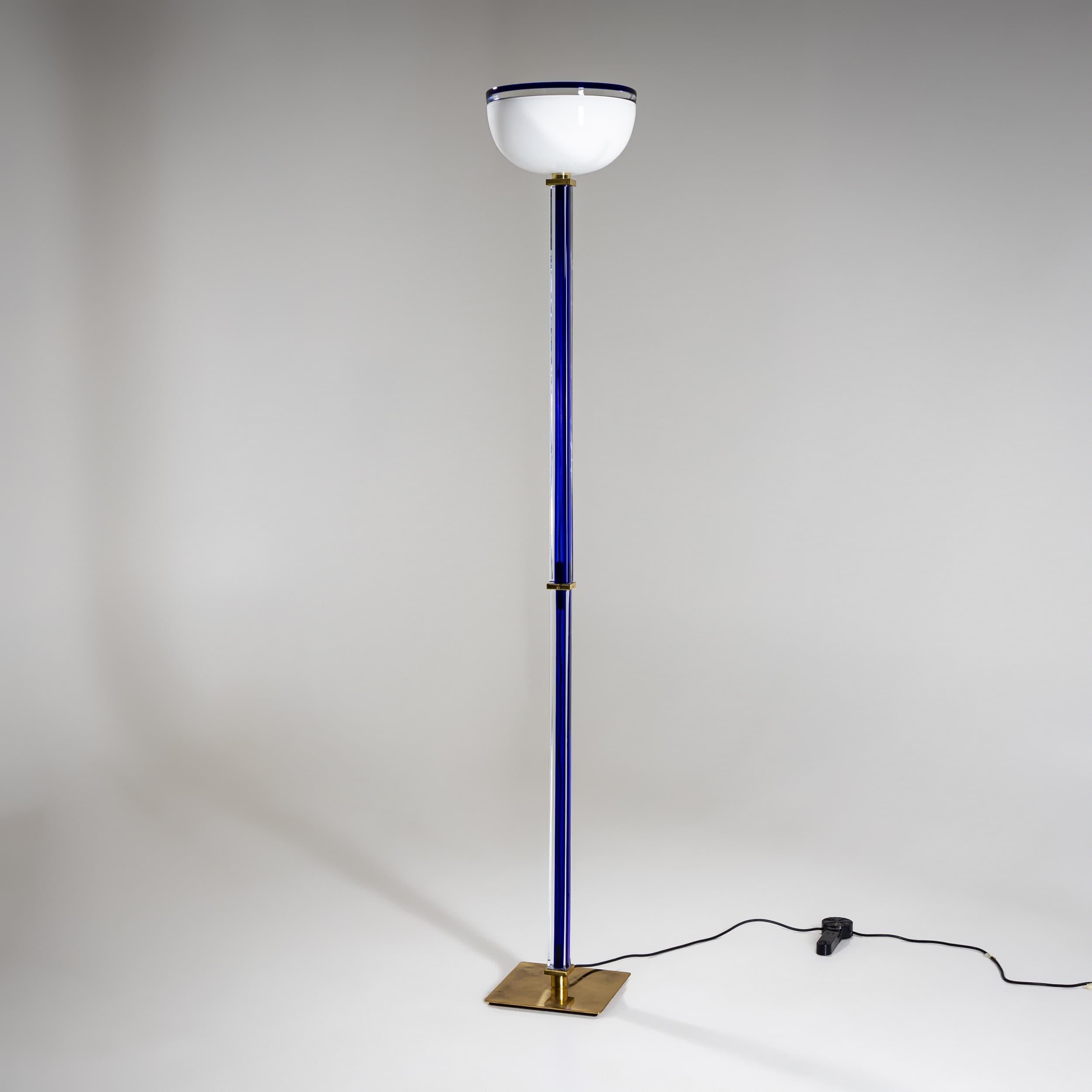 Italian Late 20th Century Blue Murano Glass Floor Lamp “Tolboi” by Venini, Italy For Sale