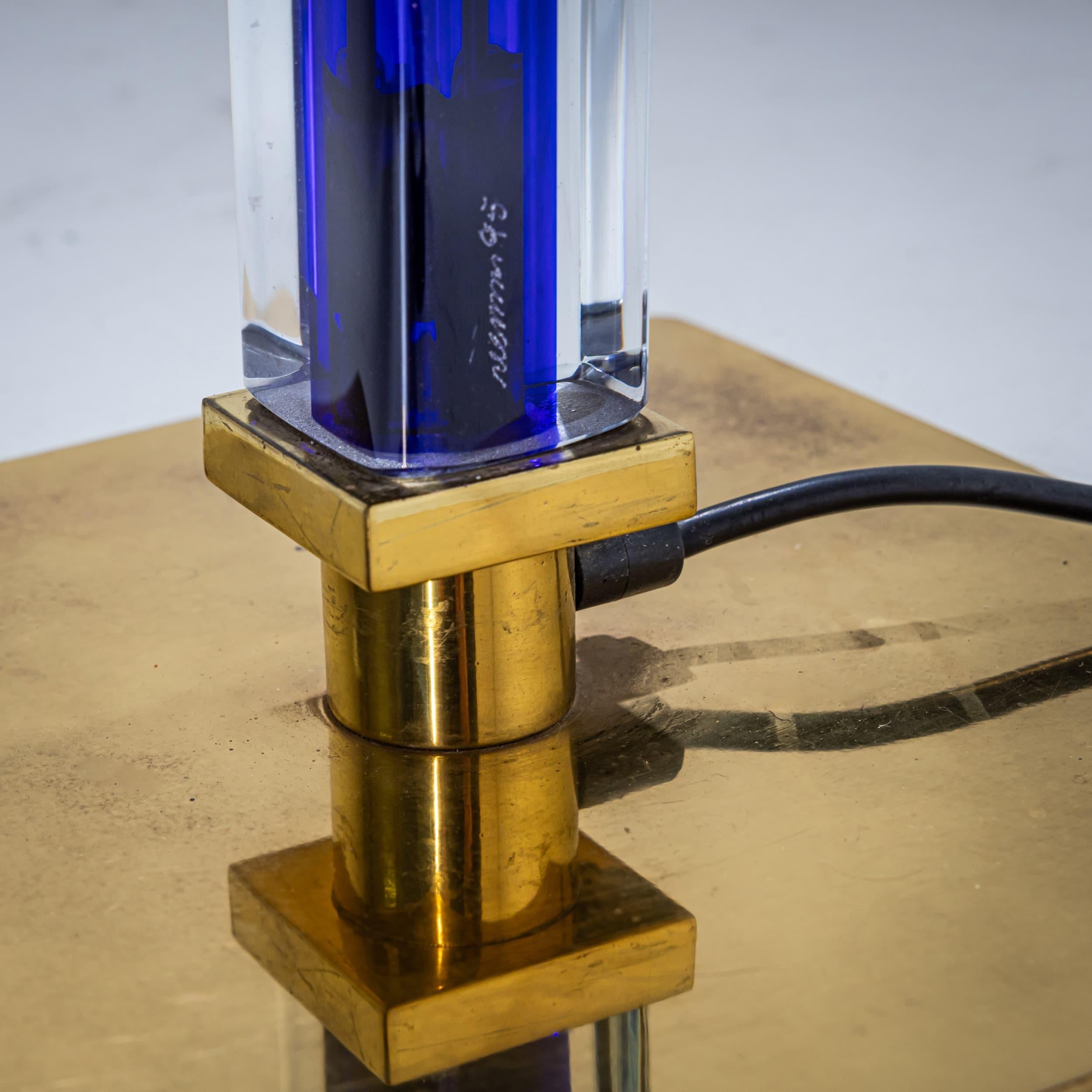 Brass Late 20th Century Blue Murano Glass Floor Lamp “Tolboi” by Venini, Italy For Sale