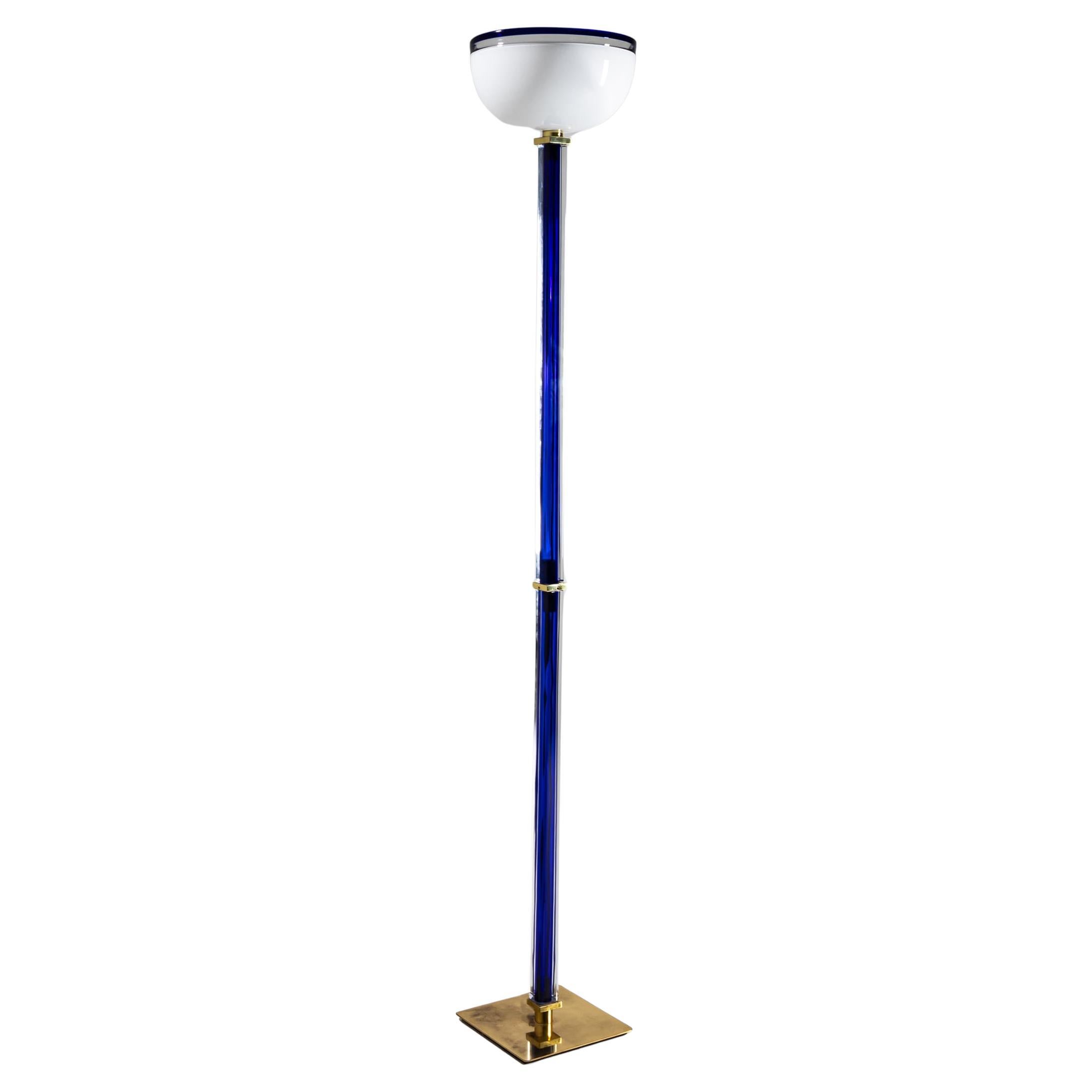 Late 20th Century Blue Murano Glass Floor Lamp “Tolboi” by Venini, Italy For Sale
