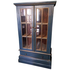 Late 20th Century Blue Painted Teak Wooden 2-Door Vitrine