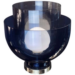 Late 20th Century Blue & Smoke Murano Glass with White Opaline Glass Table Lamp