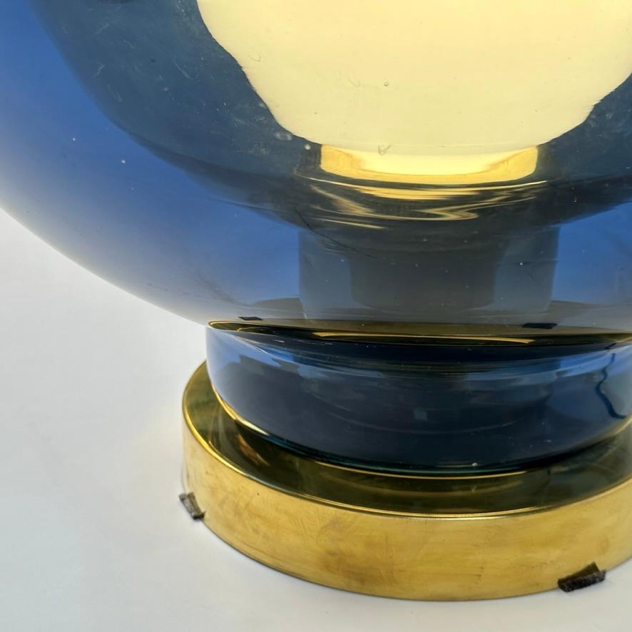 Brass Late 20th Century Blue & Smoked Murano Glass W/ White Opaline Glass Table Lamp For Sale
