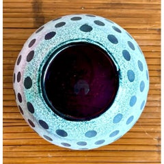 Late 20th Century Boho Art Glass Vase With Frosted Dot & Stripe Design