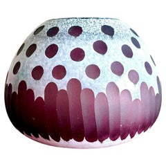 Late 20th Century Boho Art Glass Vase With Frosted Dot & Stripe Design