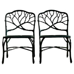 Late 20th Century Boho Cast Aluminum Branch Back Chairs - a Pair