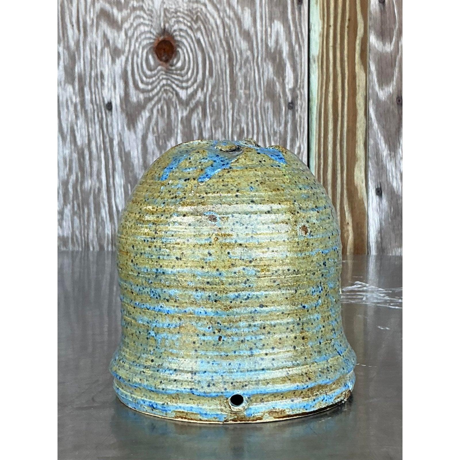 Rustic Late 20th Century Boho Hanging Studio Pottery Planter For Sale