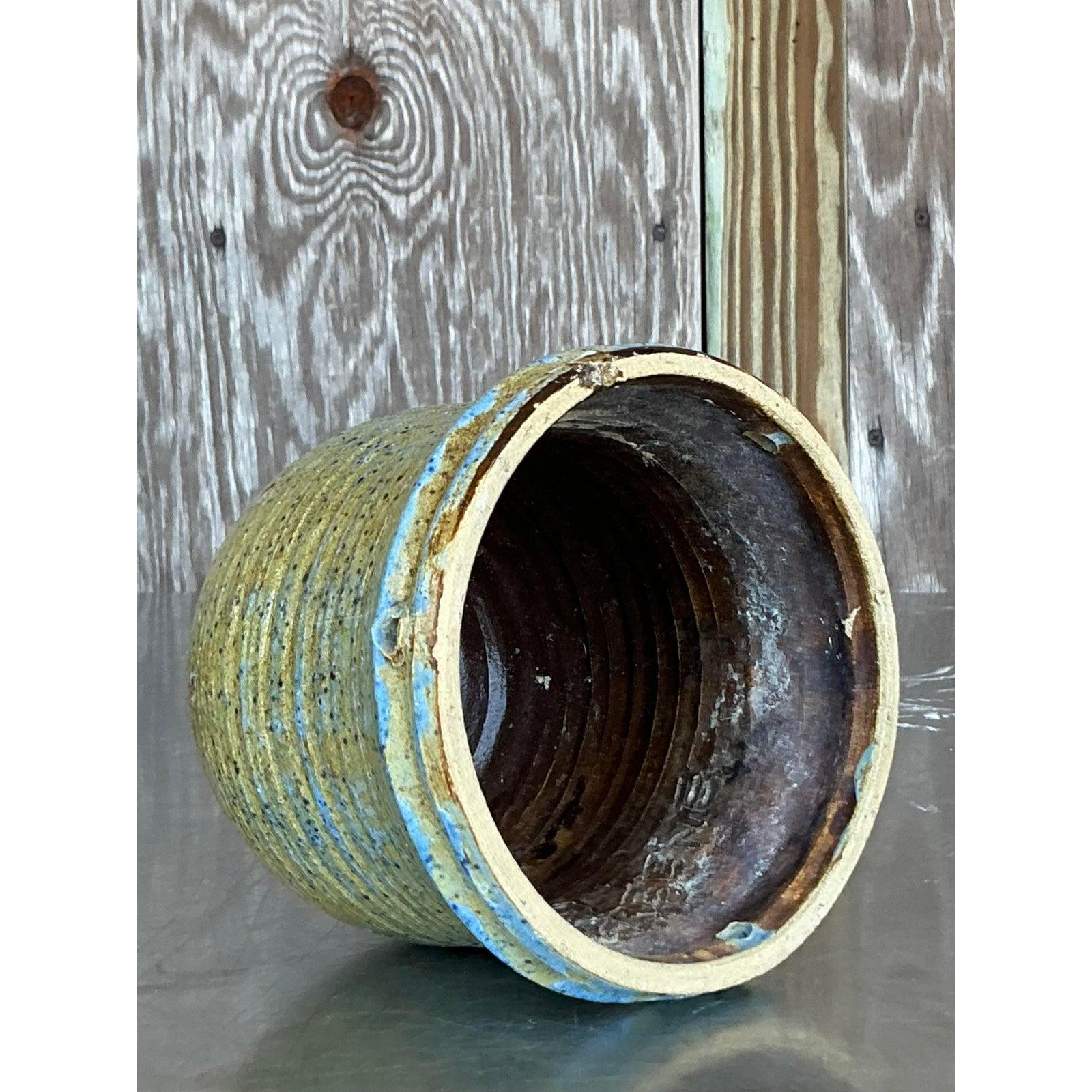 Late 20th Century Boho Hanging Studio Pottery Planter In Good Condition For Sale In west palm beach, FL
