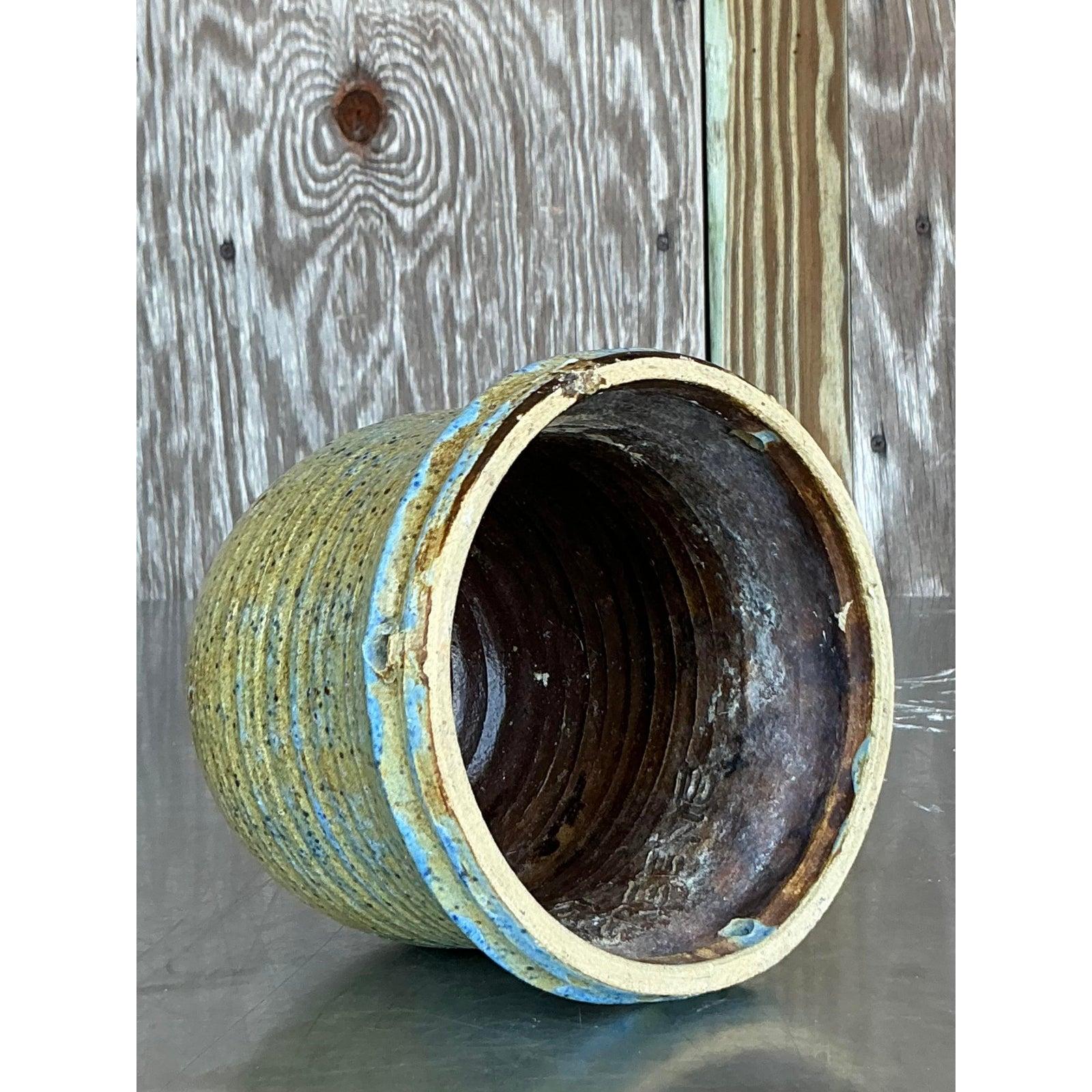 Clay Late 20th Century Boho Hanging Studio Pottery Planter For Sale