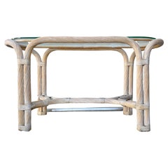 Late 20th Century Braided Twisted Rattan Coastal Style Console /Sofa Table