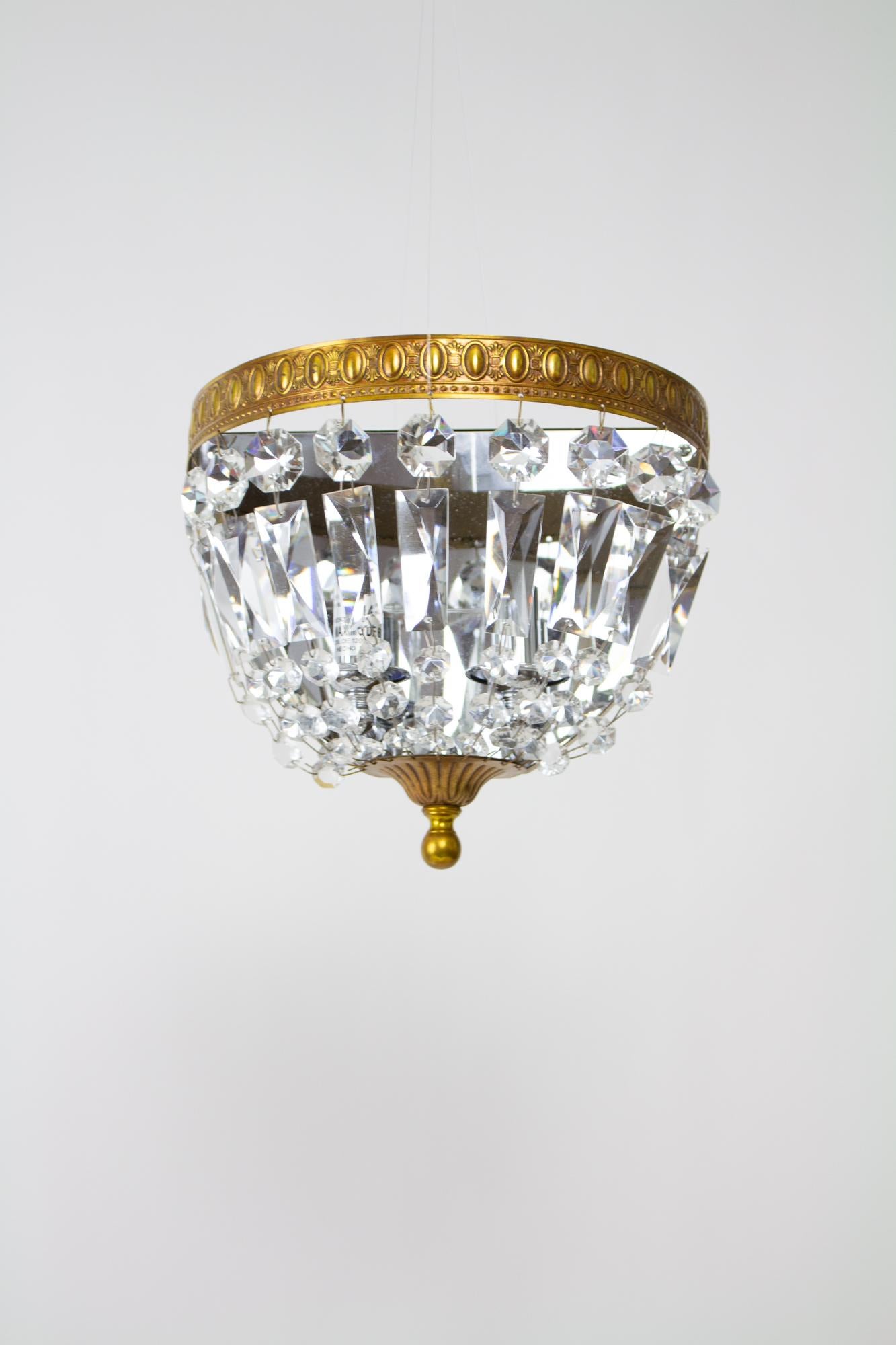 Hollywood Regency Late 20th Century Brass and Crystal Basket Sconces - a Pair For Sale