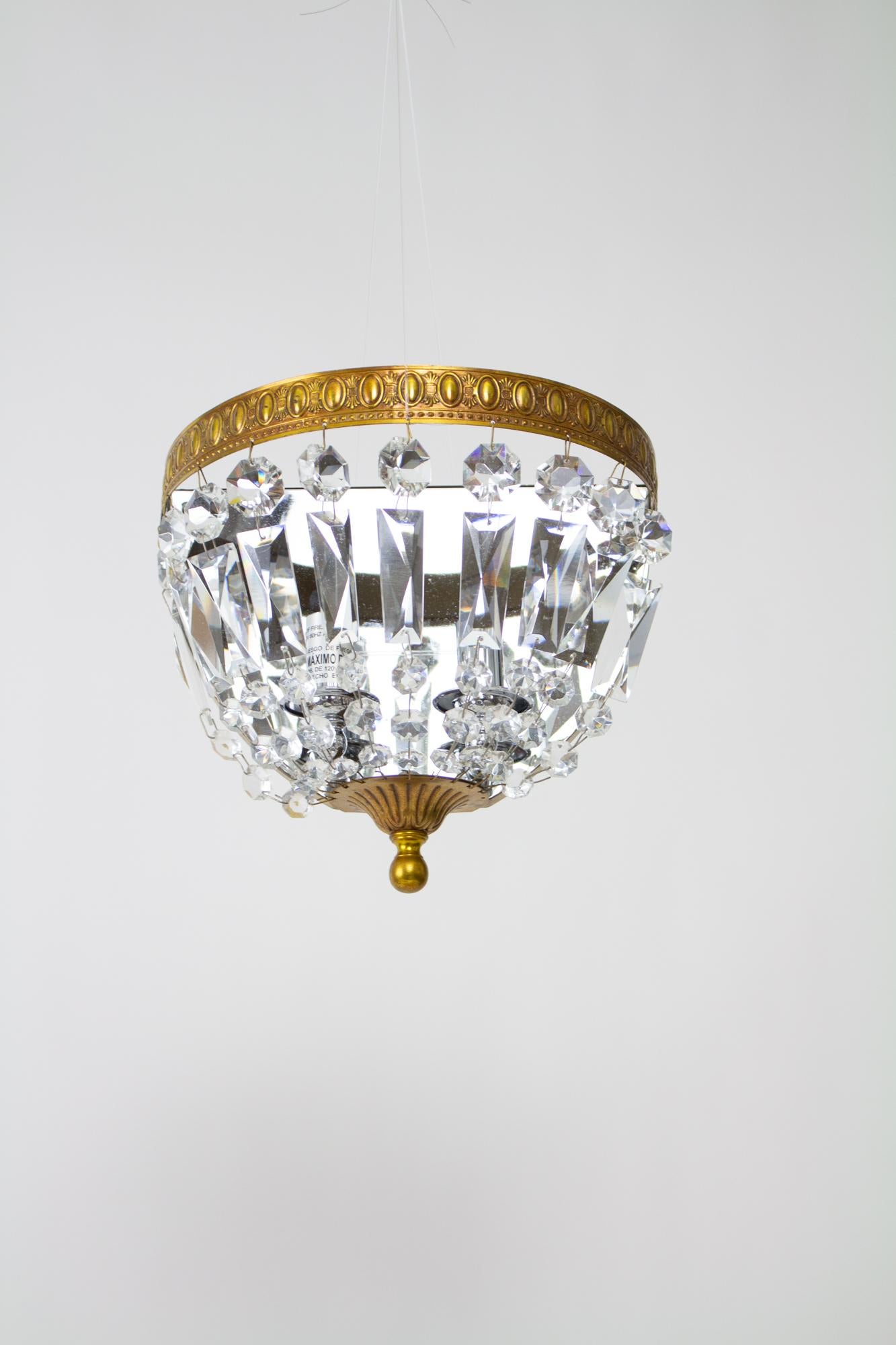 Late 20th Century Brass and Crystal Basket Sconces - a Pair For Sale 2