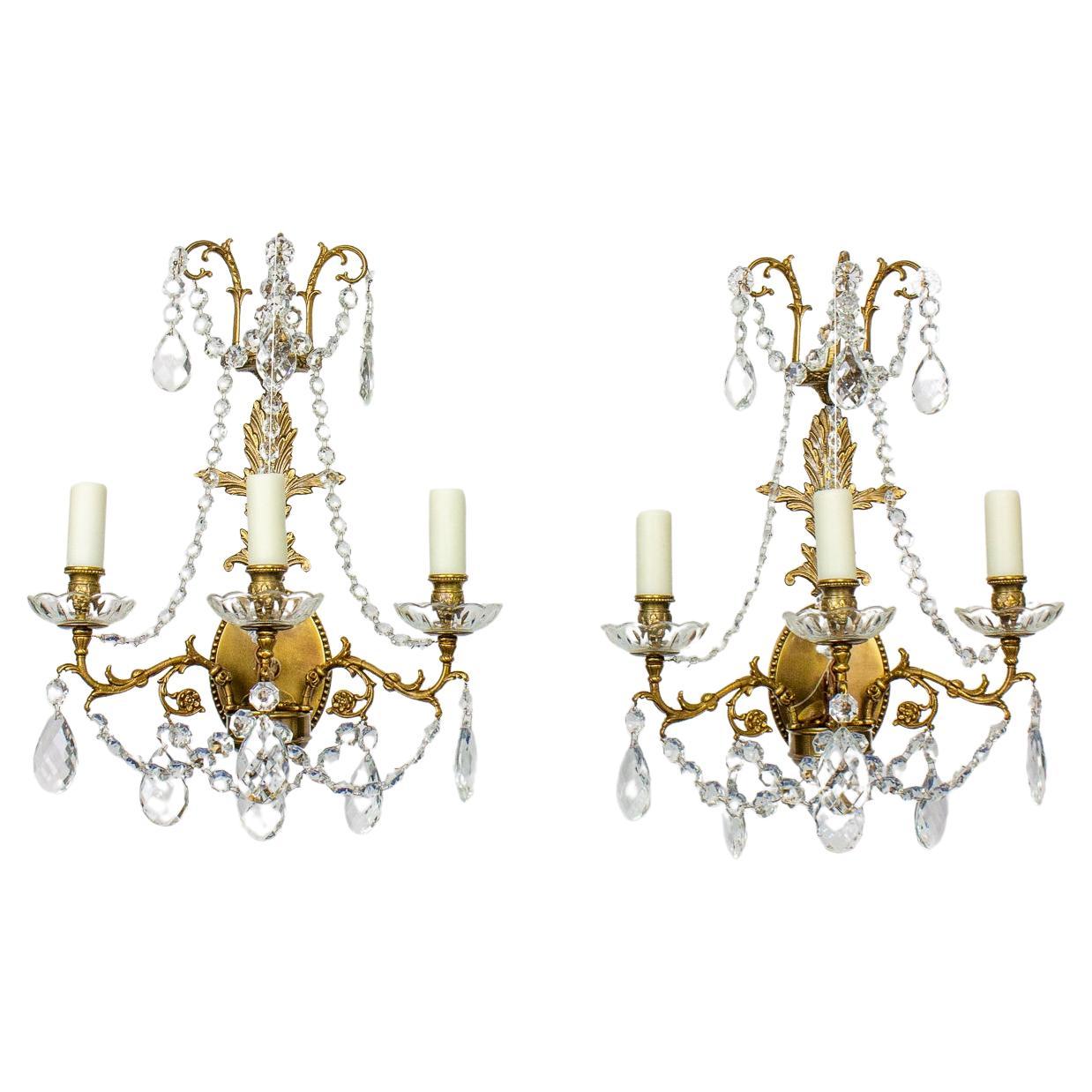 Late 20th Century Brass and Crystal Sconces - a Pair For Sale at 1stDibs