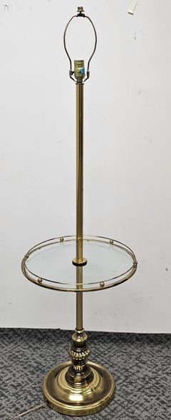 Late 20th Century Brass and Glass Tray Table Smokers Floor Lamp