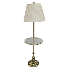 Late 20th Century Brass and Glass Tray Table Smokers Floor Lamp