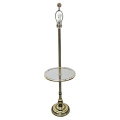 Vintage Late 20th Century Brass and Glass Tray Table Smokers Floor Lamp