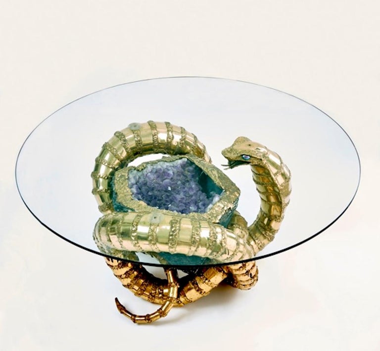 Late 20th Century Brass Cobra Snake Sculptural Coffee Table For Sale at