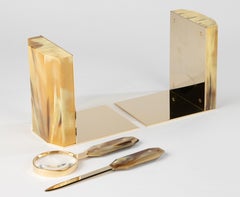Late 20th Century Brass Desk Set - Bookends - Letter Opener and Magnifier