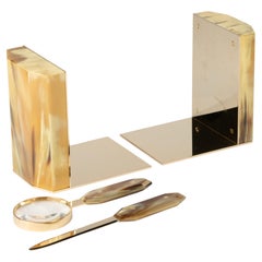 Late 20th Century Brass Desk Set - Bookends - Letter Opener and Magnifier
