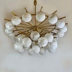 Late 20th Century Brass Double Tier Chandelier with Marbled Murano Glass Boules