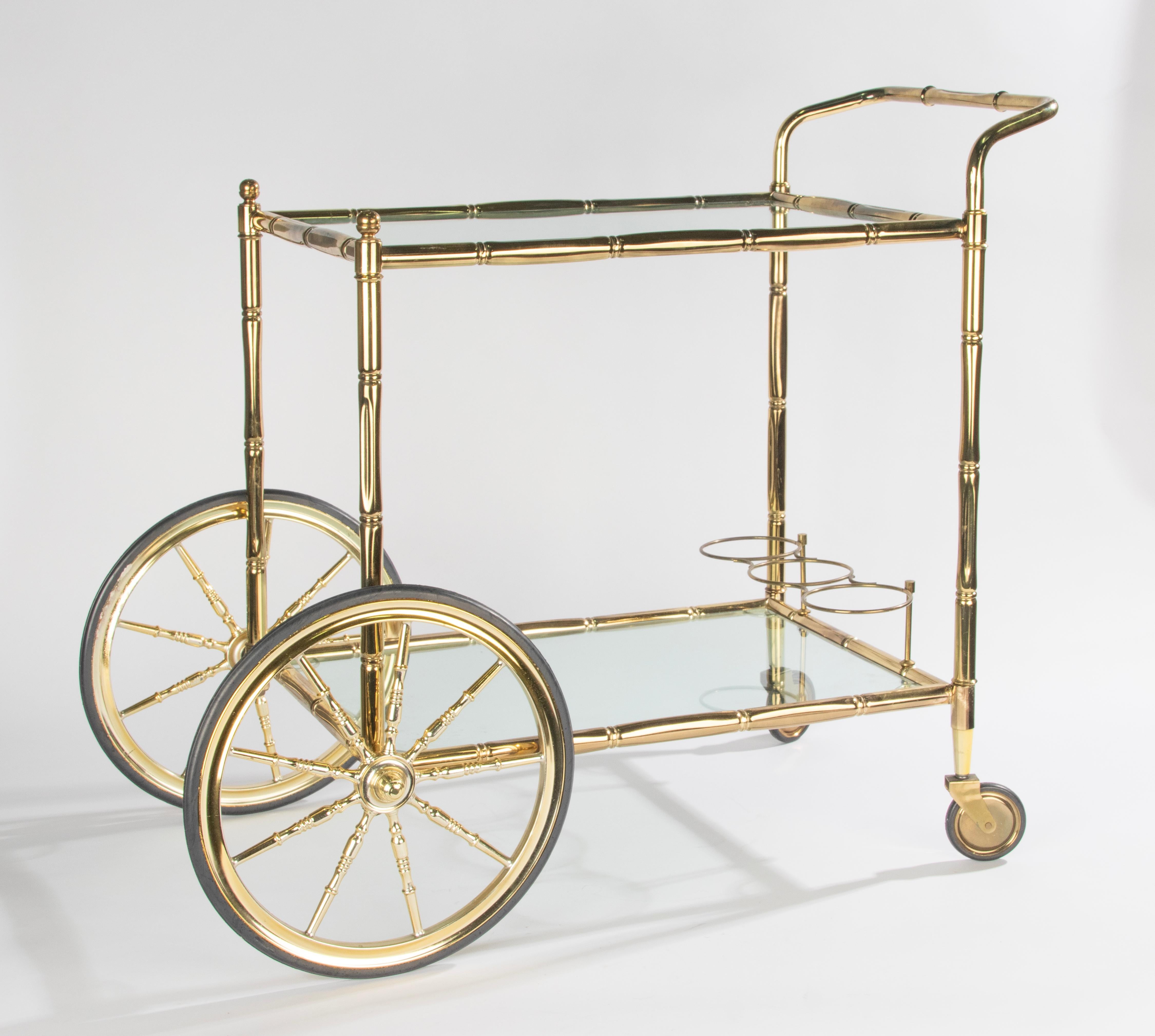 Late 20th Century Brass Faux Bamboo Bart Cart Trolley In Good Condition In Casteren, Noord-Brabant
