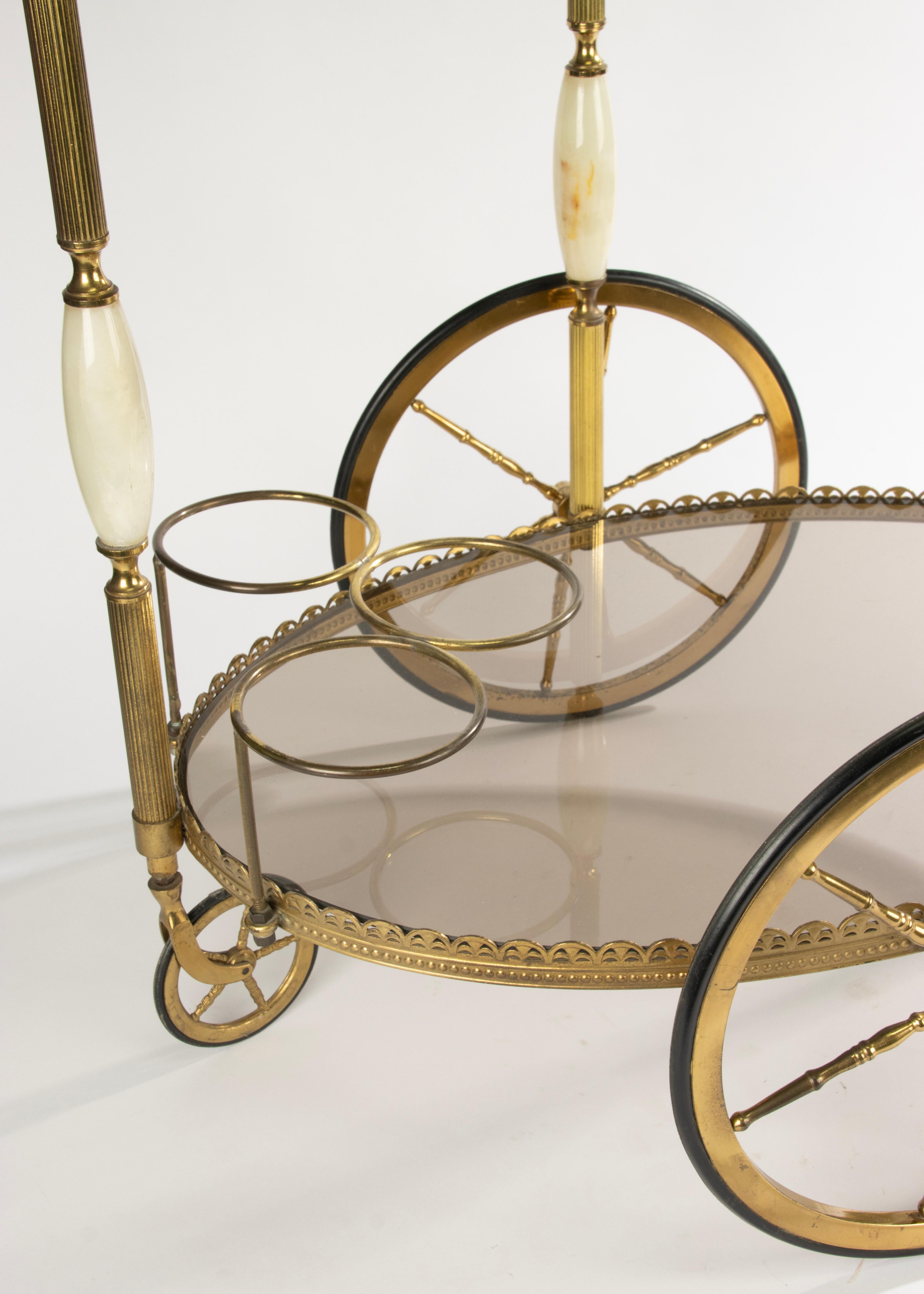 Onyx-Barwagen aus Messing des späten 20. Jahrhunderts mit Weinflaschenregal im Angebot 6