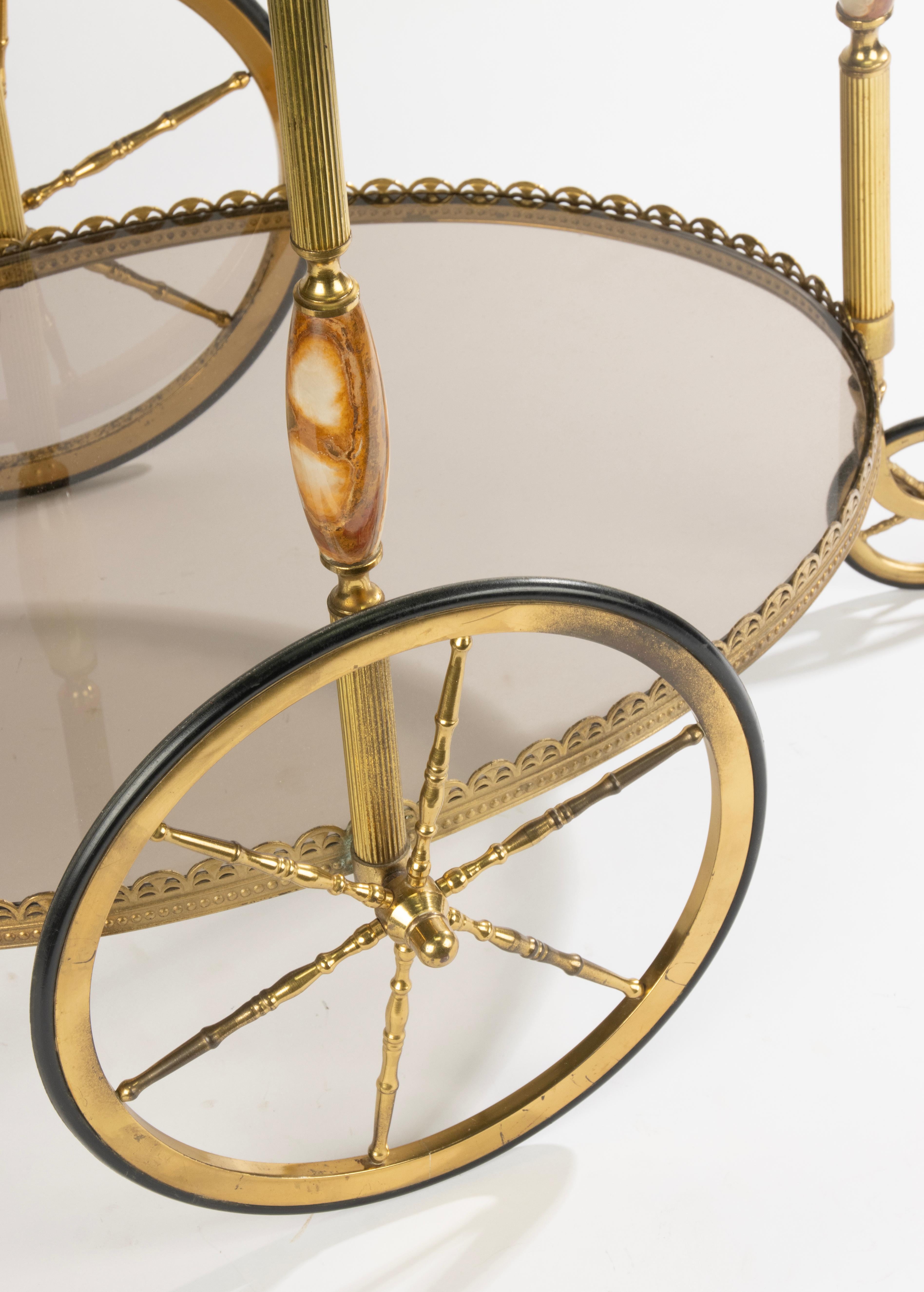 Onyx-Barwagen aus Messing des späten 20. Jahrhunderts mit Weinflaschenregal im Angebot 8