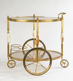 Late 20th Century Brass Onyx Bar Cart / Trolley with Wine Bottle Rack