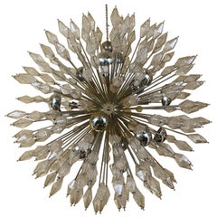 Late 20th Century Brass Sputnik Chandelier with Amber Polyhedron Glass by Venini