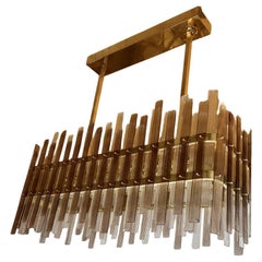 Late 20th Century Brass w/ Brown & Transparent Murano Art Glass Chandelier