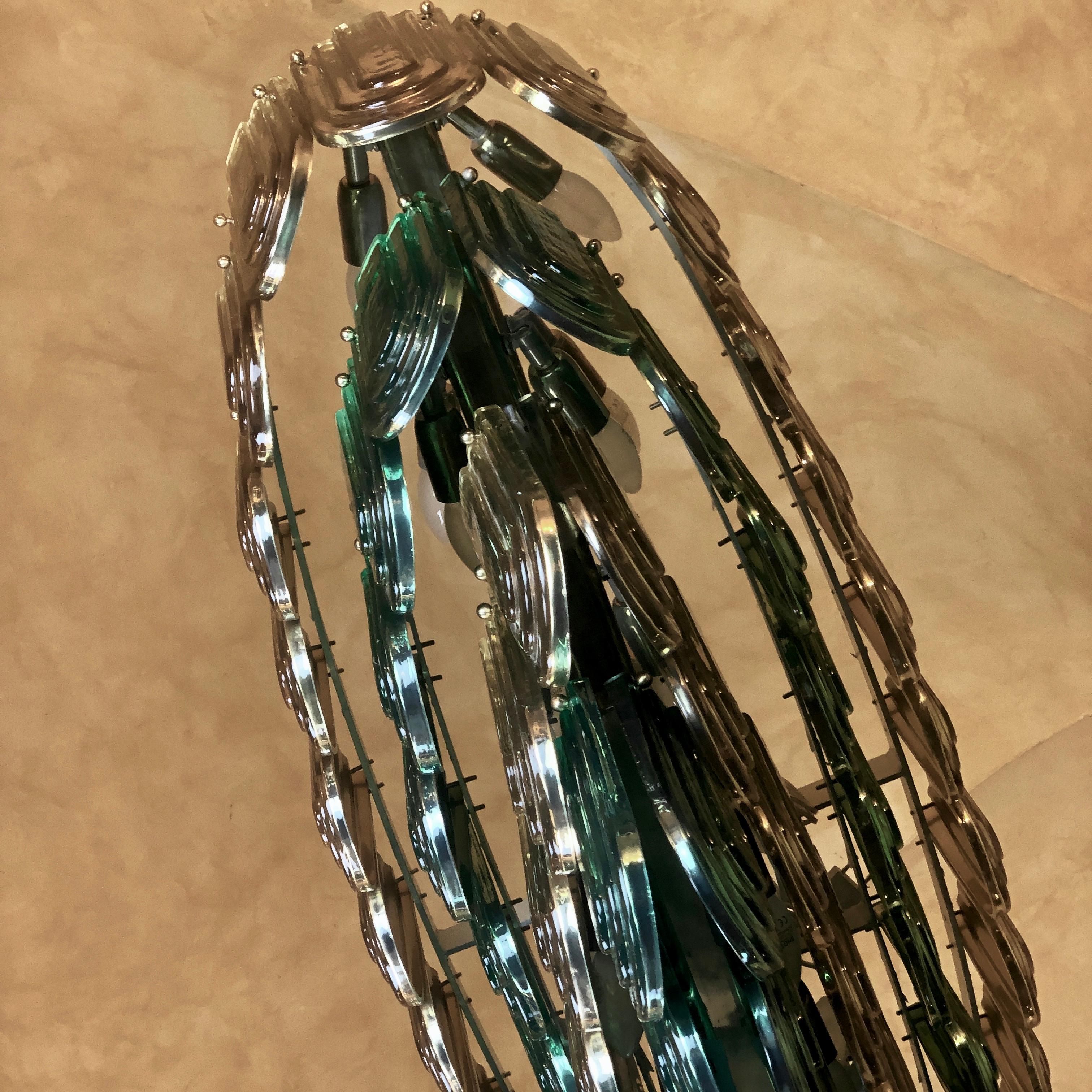Late 20th Century Brass with Gold and Emerald Green Murano Glass Oval Chandelier 2