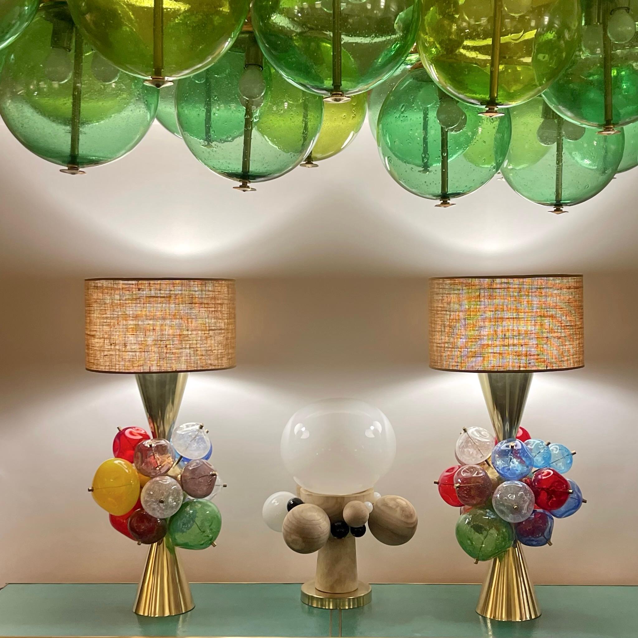 Lustre à boules en laiton et verre de Murano Pulegoso vert de la fin du 20e siècle 5
