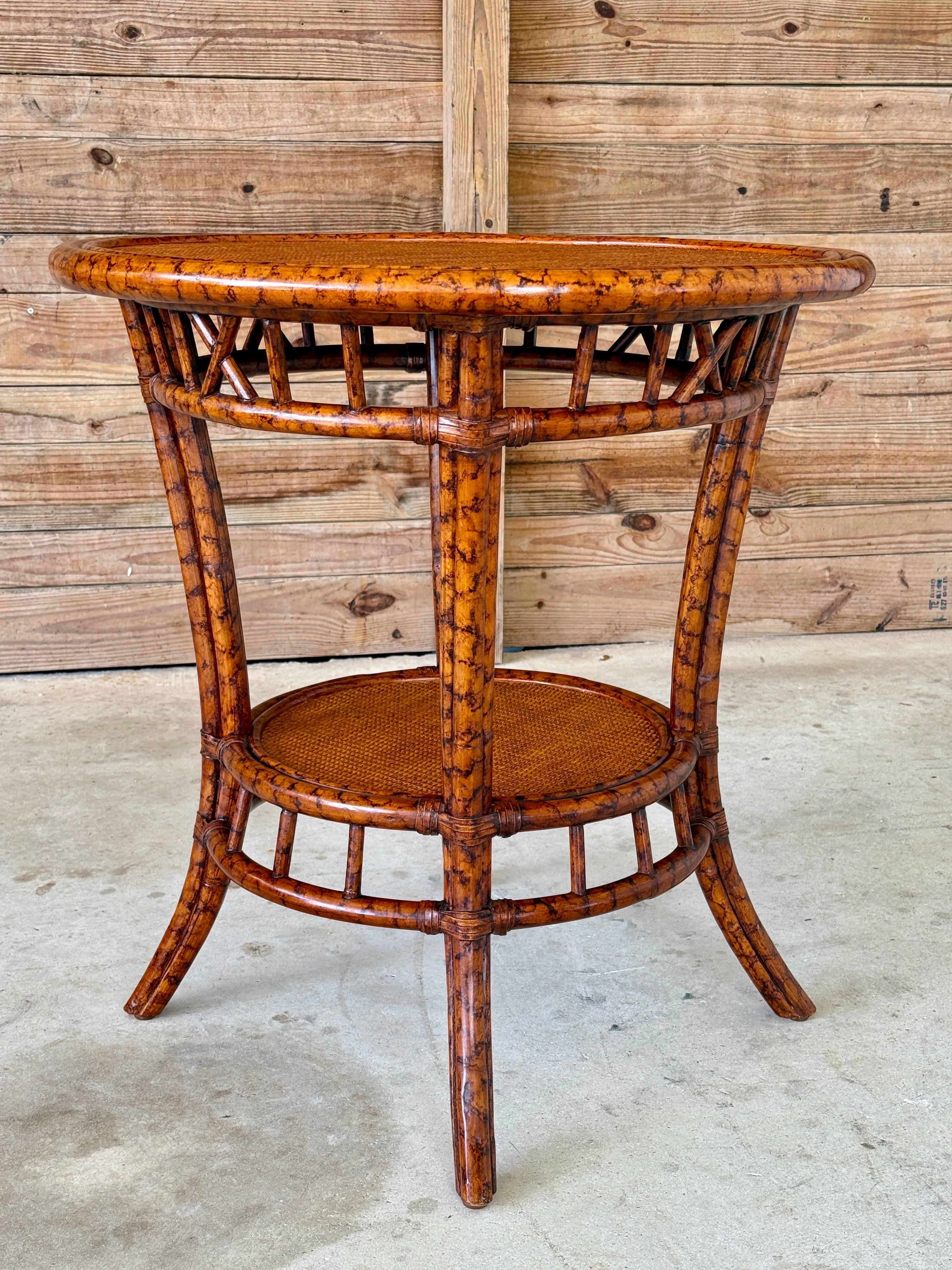Late 20th Century British Colonial Tortoise Rattan & Cane Round Center Table For Sale 8