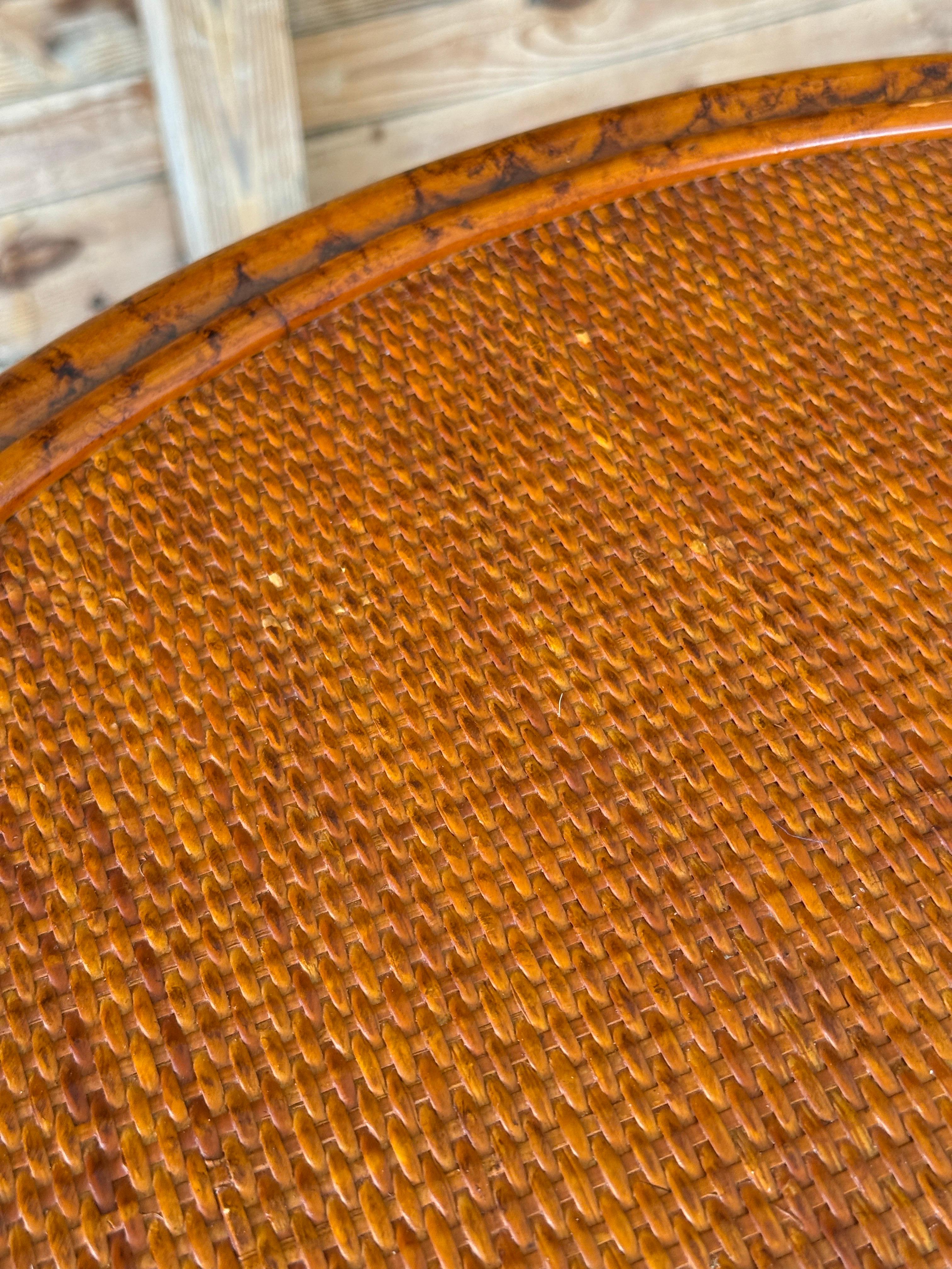 Philippine Late 20th Century British Colonial Tortoise Rattan & Cane Round Center Table For Sale