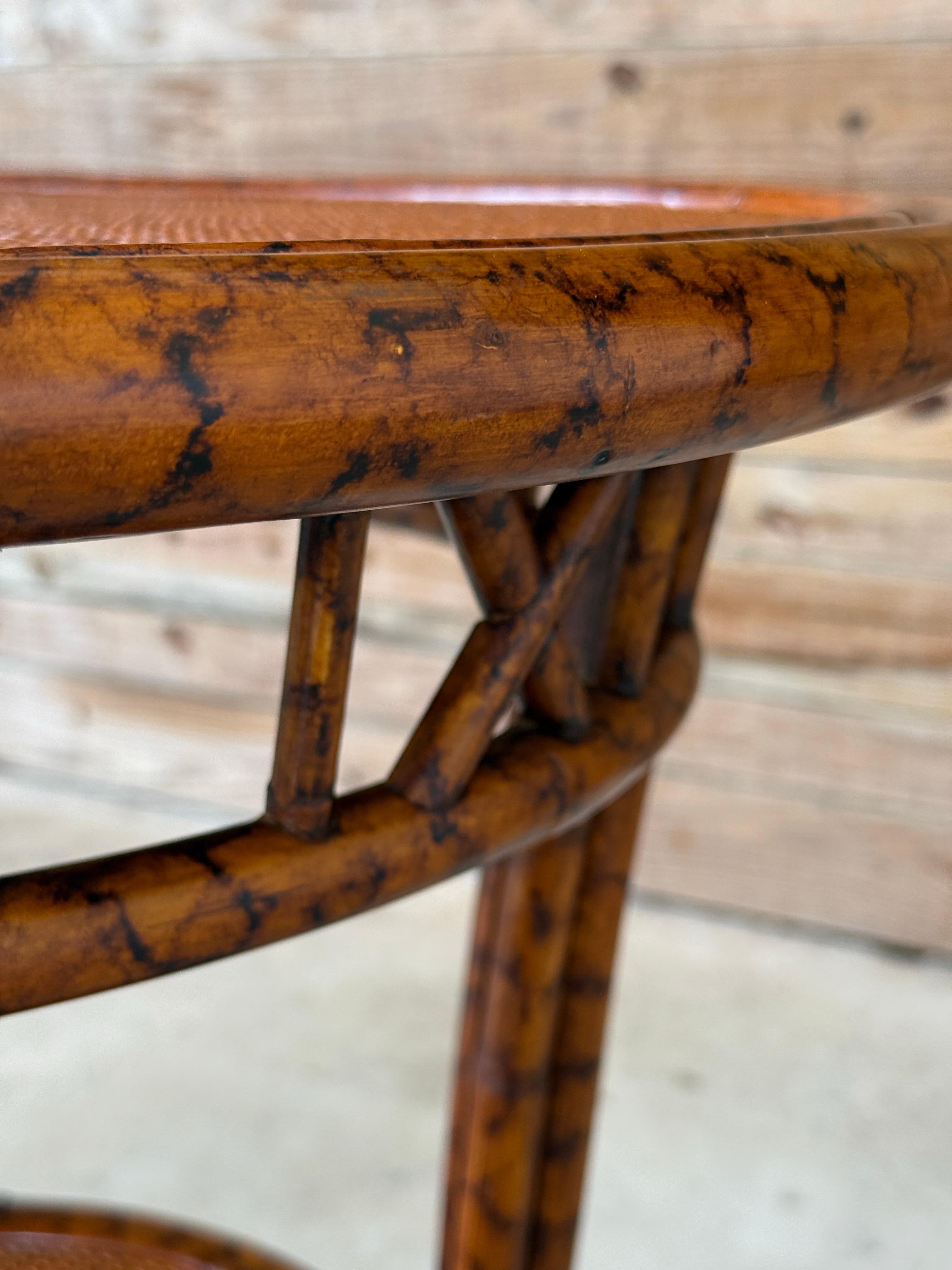 Late 20th Century British Colonial Tortoise Rattan & Cane Round Center Table For Sale 3