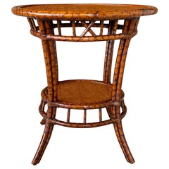 Late 20th Century British Colonial Tortoise Rattan & Cane Round Center Table