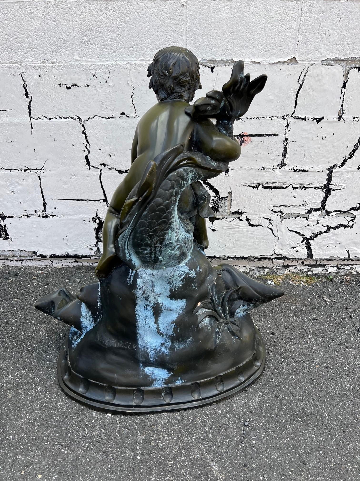 Late 20th Century Bronze Boy on Dolphin Fish with Shell Fountain 6