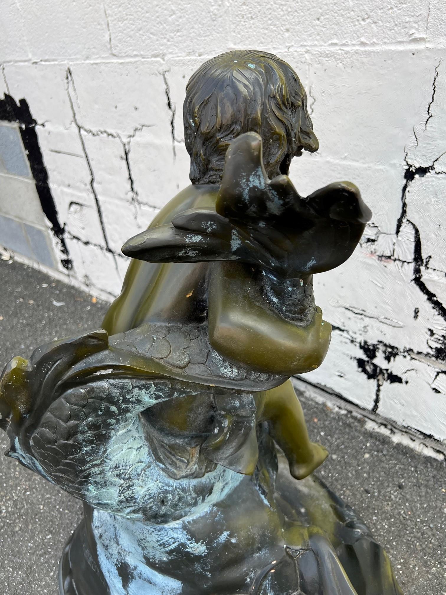 Late 20th Century Bronze Boy on Dolphin Fish with Shell Fountain 8