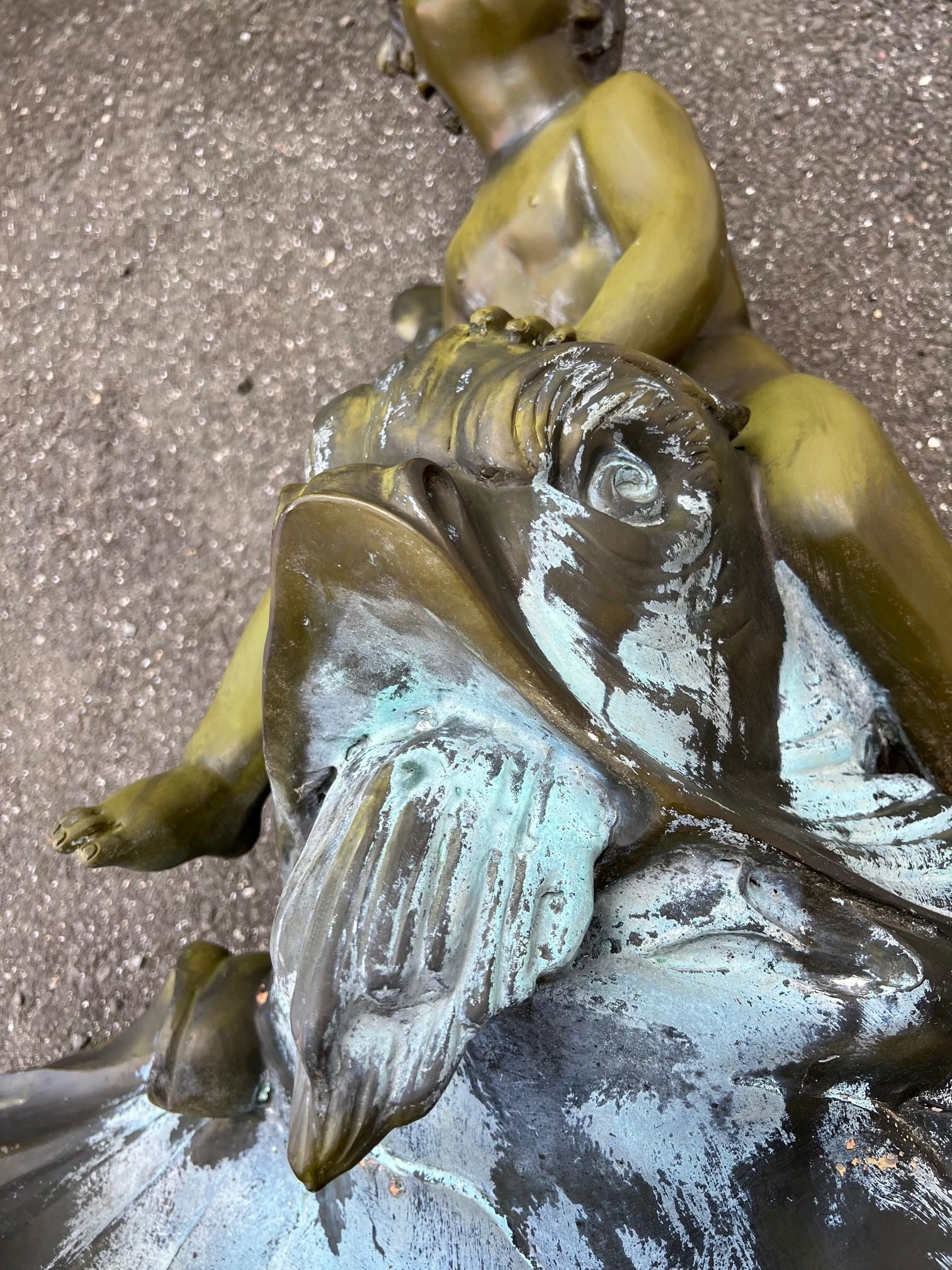 Late 20th Century Bronze Boy on Dolphin Fish with Shell Fountain 1