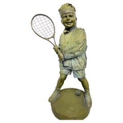 Vintage Late 20th Century Bronze Boy Tennis, Pickleball Player