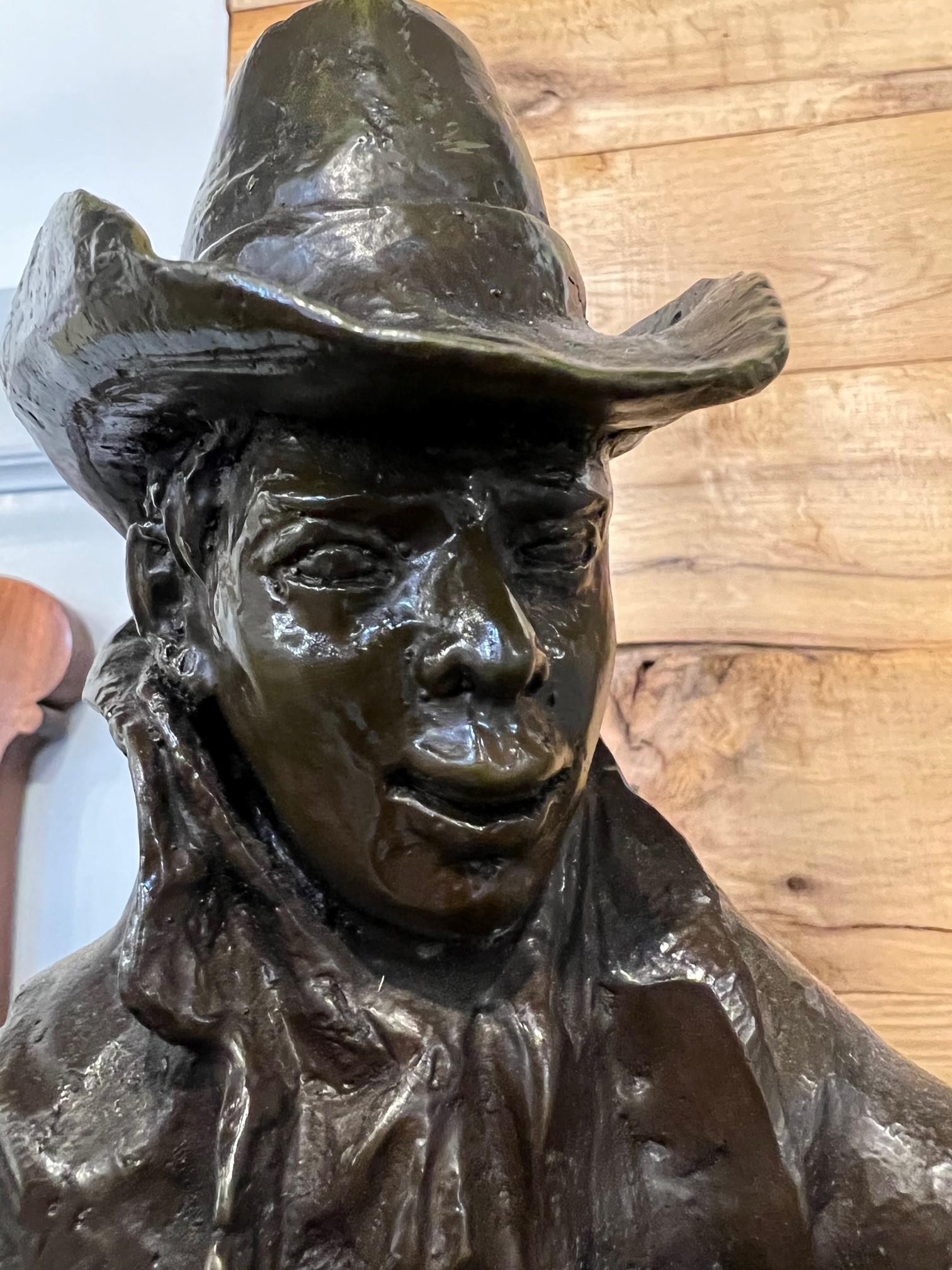Late 20th Century Bronze Cowboy on a Rearing Horse with Birds and a Marble Base  In Good Condition For Sale In Stamford, CT