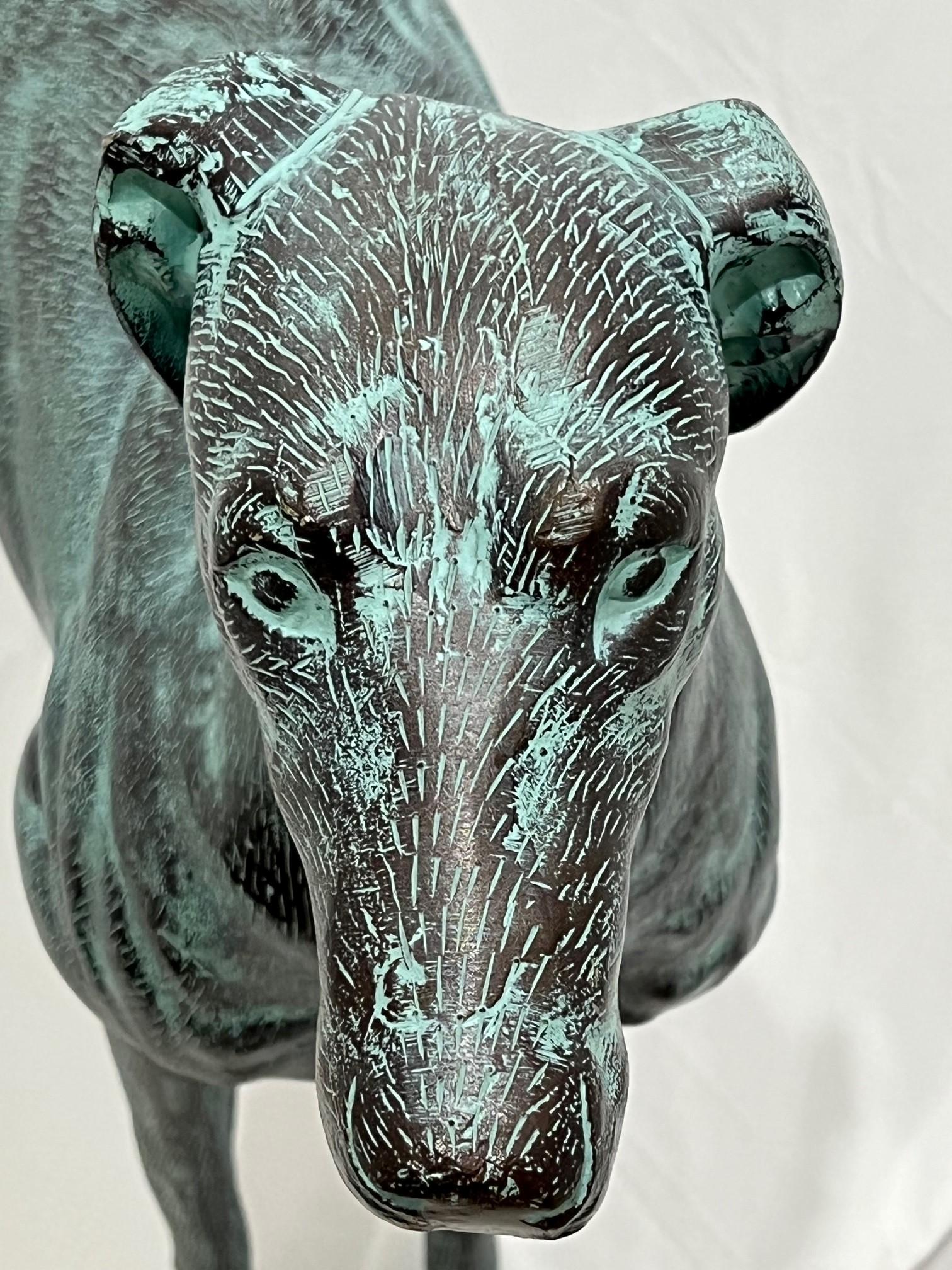 Late 20th Century Bronze Life Size Greyhound Dog Statue with a Green Patina For Sale 3