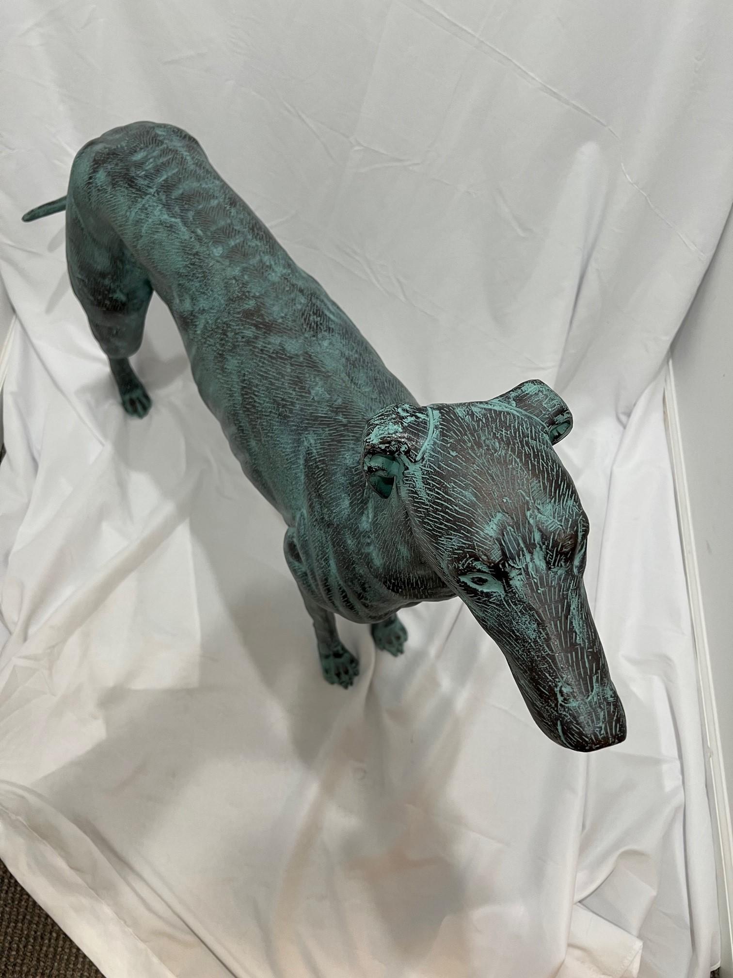 Late 20th Century Bronze Life Size Greyhound Dog Statue with a Green Patina For Sale 2