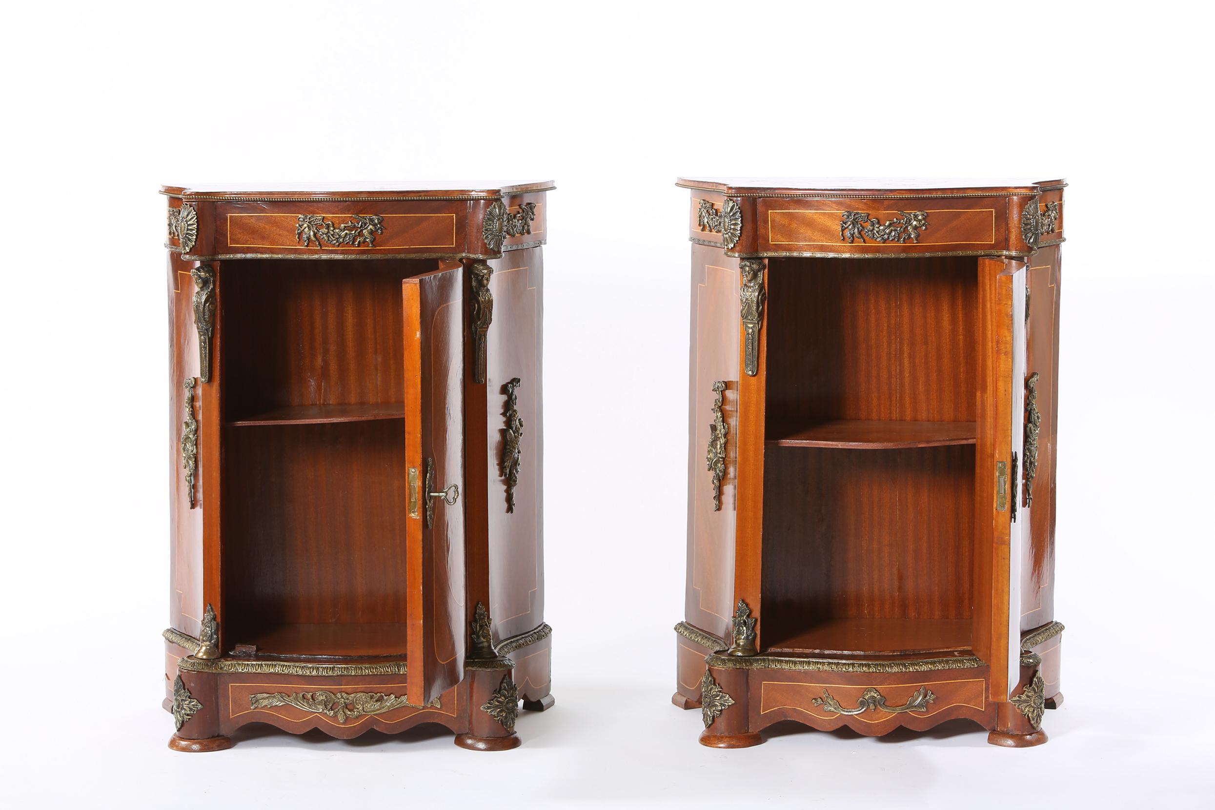 Late 20th Century Bronze Mounted Pair of Bow Front End Tables 4