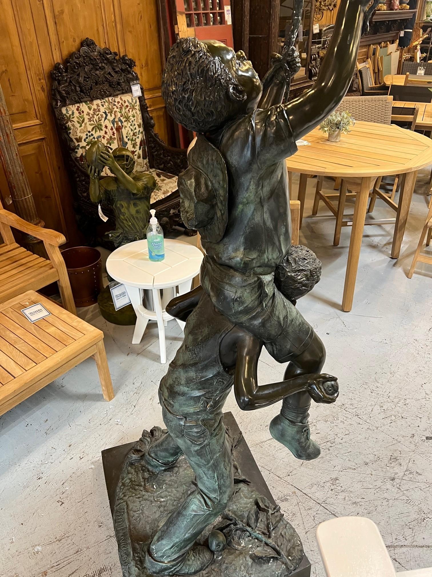 Late 20th Century Bronze Statue of Two Boys Picking Apples For Sale 7