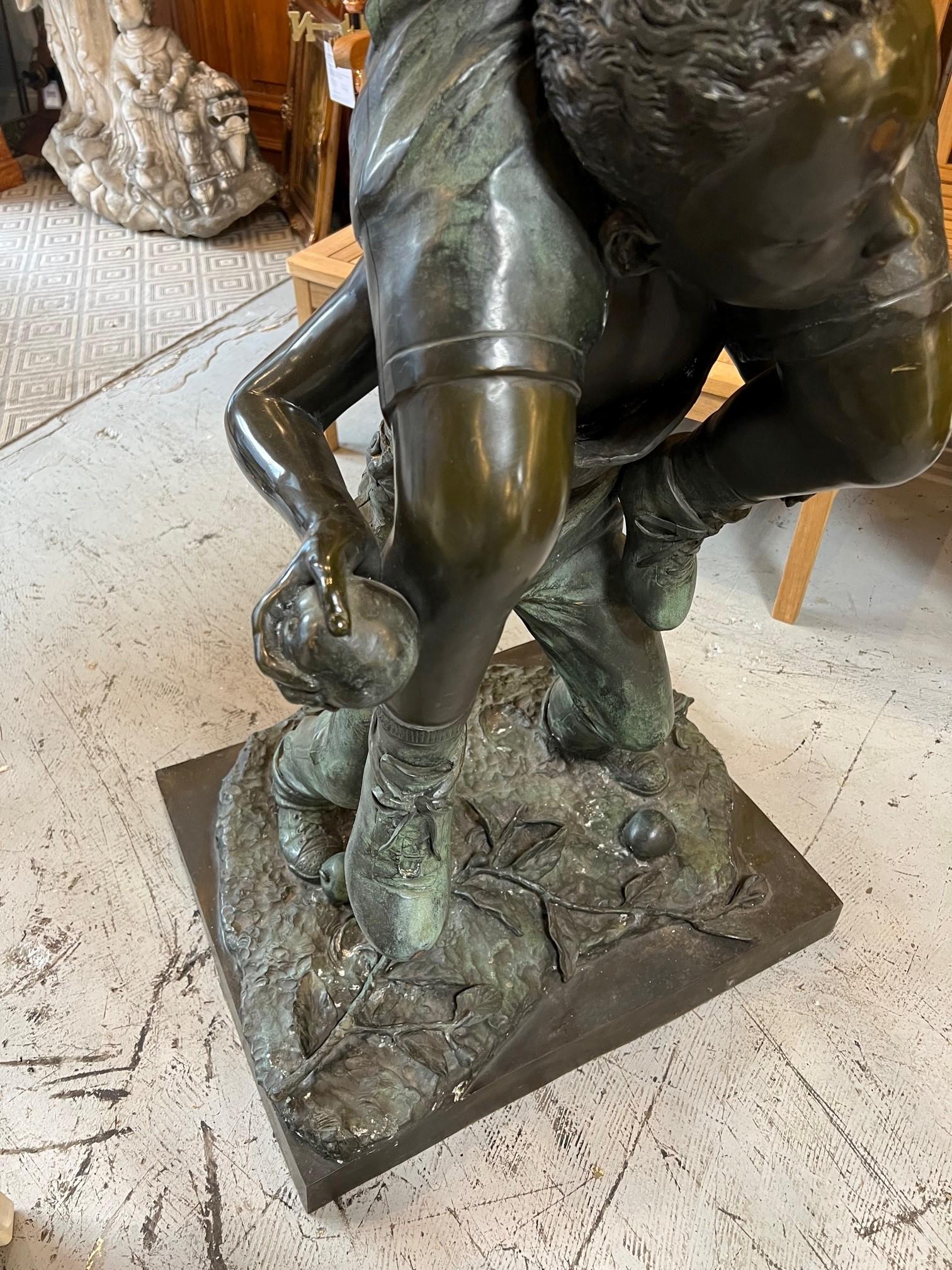 Late 20th Century Bronze Statue of Two Boys Picking Apples For Sale 8