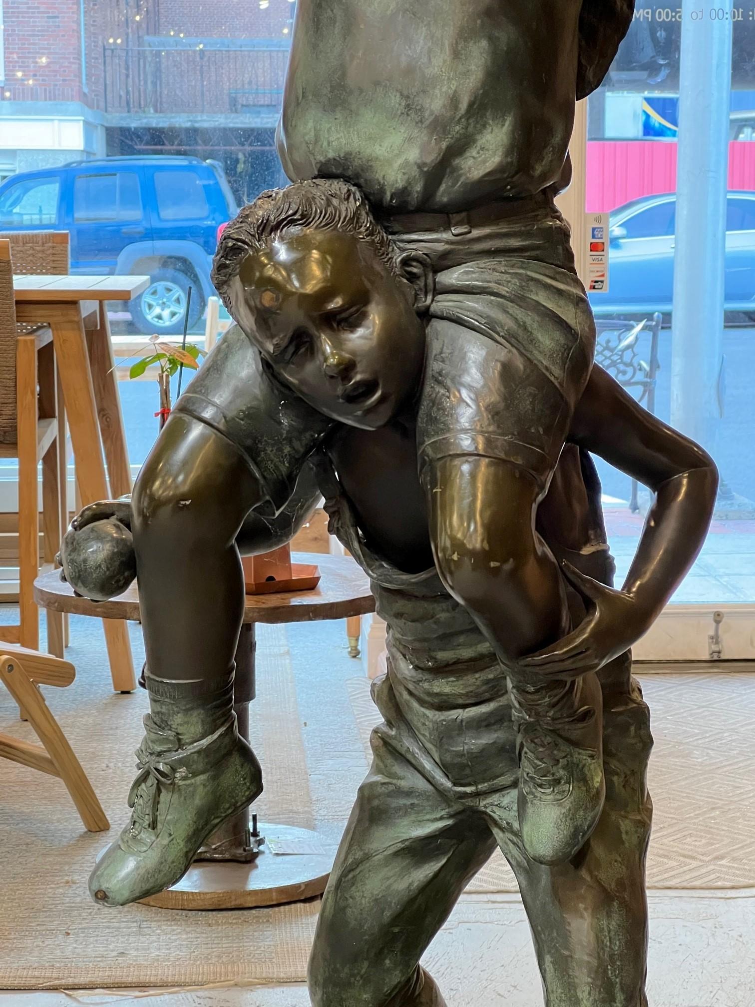 Late 20th Century Bronze Statue of Two Boys Picking Apples For Sale 10