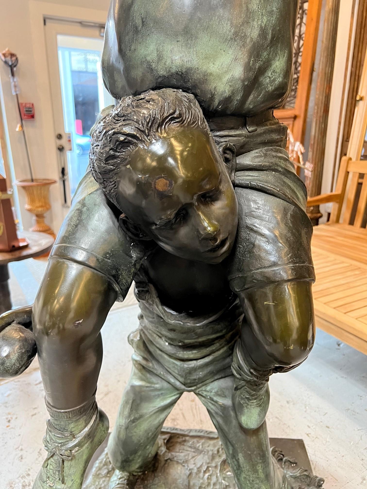 Late 20th Century Bronze Statue of Two Boys Picking Apples For Sale 1